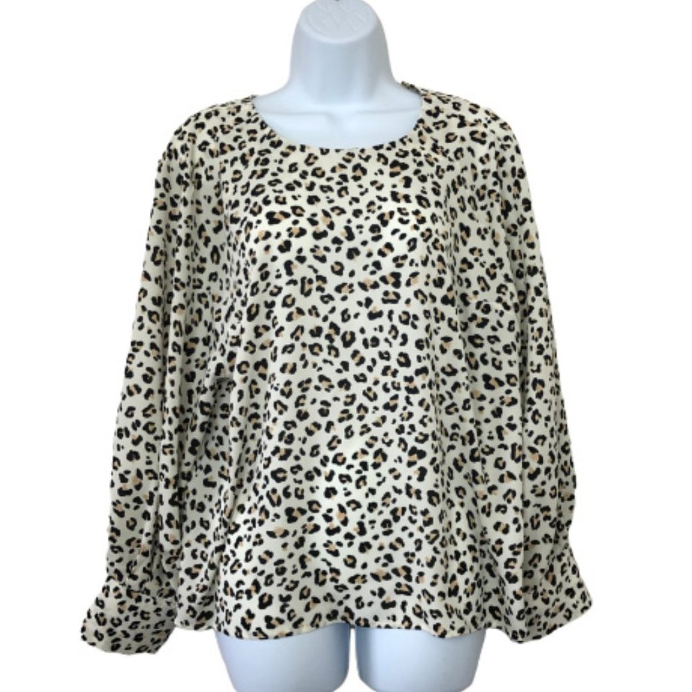 NINE WEST Leopard Balloon Sleeve Blouse